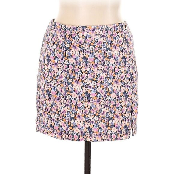 NEW NWT WILD FABLE High Rise Side Slit Mini Skirt Navy Blue Purple Floral Y2K 8 - Picture 3 of 13